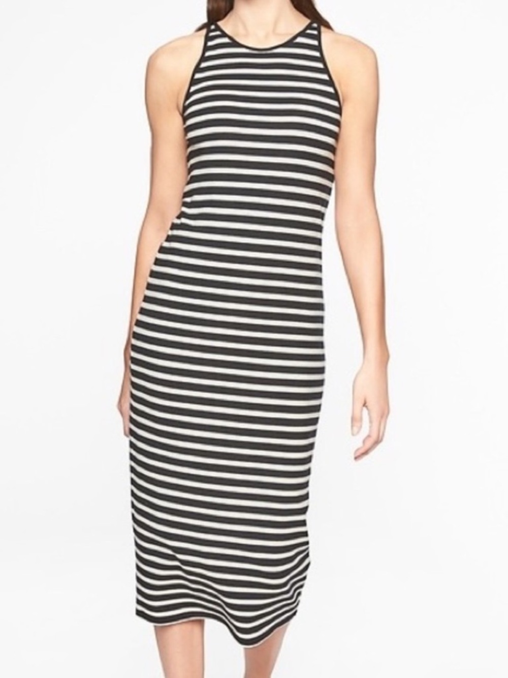 ATHLETA Ribbed Striped Midi Tank Dress - Black & White